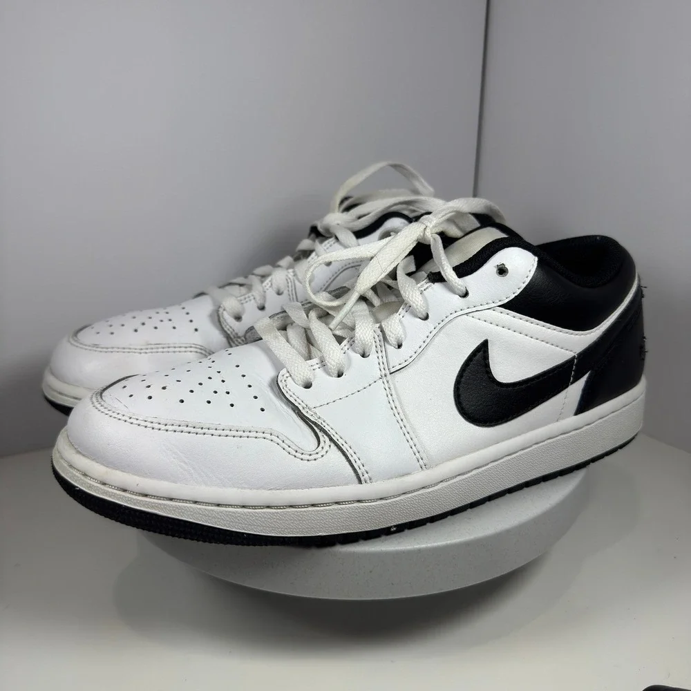 Nike Air Jordan 1 Low White Black Leather Sneakers Men's Size‎ 9